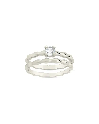 Sterling Forever Cz Nicola Molten Band Ring Set In Metallic