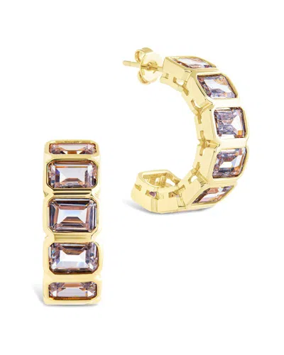 Sterling Forever Cz Nyssa Bezel Station Hoop Earrings