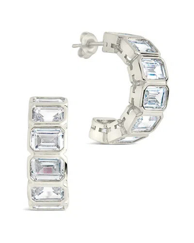 STERLING FOREVER STERLING FOREVER CZ NYSSA BEZEL STATION HOOP EARRINGS