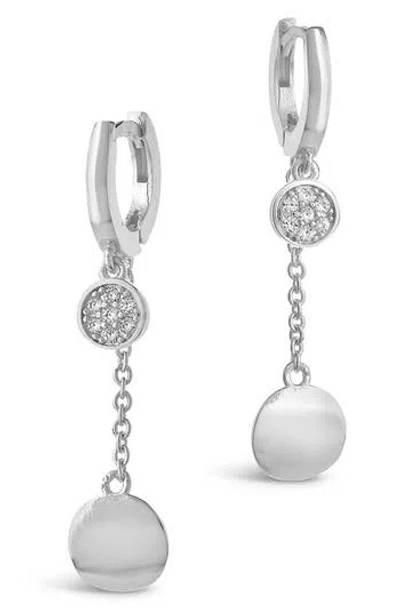 STERLING FOREVER STERLING FOREVER CZ  PAVE DOUBLE DISK CHARM & HUGGIE HOOP EARRINGS