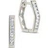 Sterling Forever Cz Pavé Geometric Hoop Earrings In Metallic