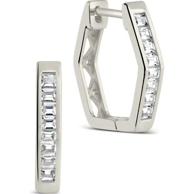Sterling Forever Cz Pavé Geometric Hoop Earrings In Metallic
