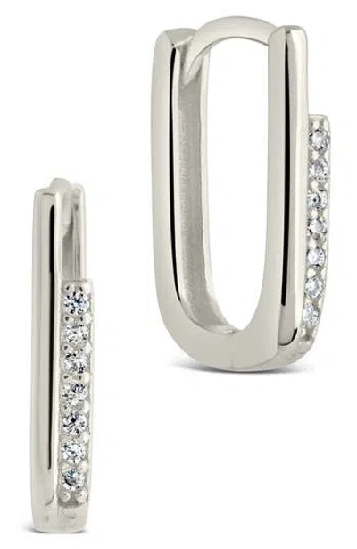 Sterling Forever Cz Pavé Hoop Earrings In Metallic