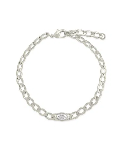 STERLING FOREVER STERLING FOREVER CZ REBEL STATION CURB CHAIN BRACELET