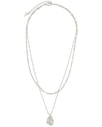 Sterling Forever Cz Roslyn Molten Metal Charm Layered Necklace In White
