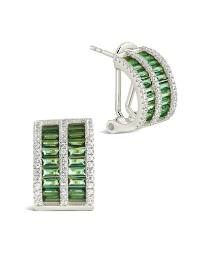 Sterling Forever Cz Serena Hoop Earrings In Silver,emerald