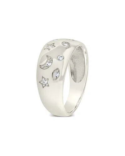 Sterling Forever Cz Star & Crescent Bezel Dome Band Ring In Metallic