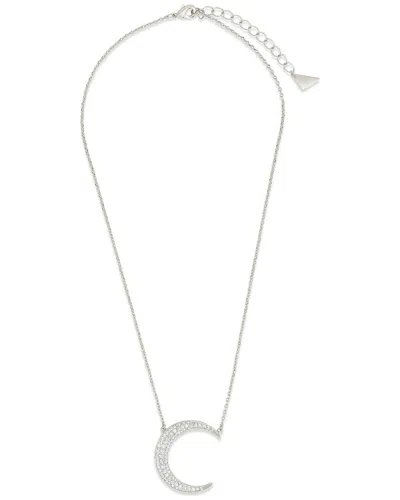 Sterling Forever Cz Stationed Crescent Pendant Necklace