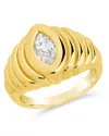 Sterling Forever Cz Studded Croissant Ring In Gold