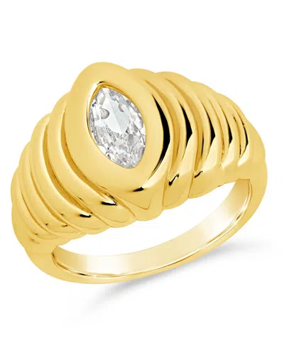 Sterling Forever Cz Studded Croissant Ring In Gold