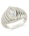 Sterling Forever Cz Studded Croissant Ring In Metallic