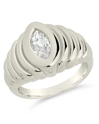 Sterling Forever Cz Studded Croissant Ring In Metallic