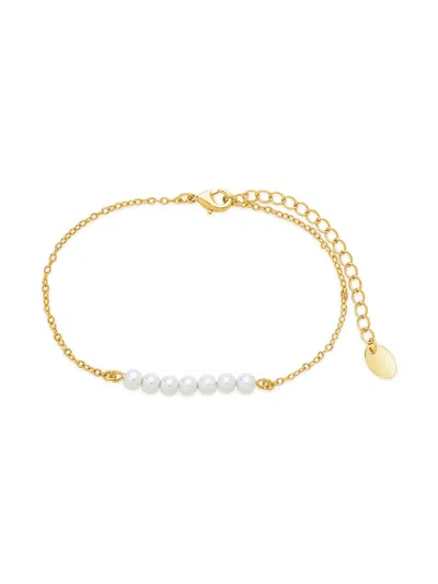 Sterling Forever Dainty Pearl Bracelet In Gold