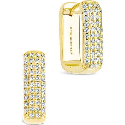 Sterling Forever Dalia Pavé Cubic Zirconia Rectangular Hoop Earrings In Gold