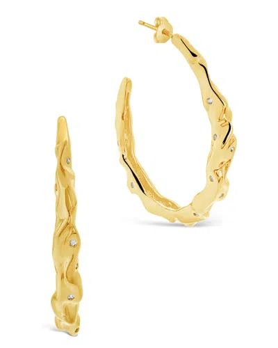 Sterling Forever Damaris Cz Molten Metal Hoop Earrings In Gold