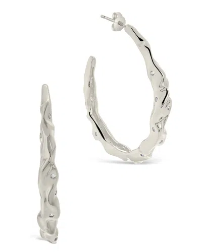 Sterling Forever Damaris Cz Molten Metal Hoop Earrings In Silver