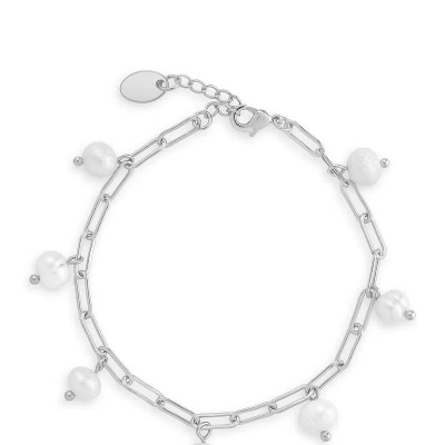 Sterling Forever Dangling Pearl Linked Bracelet In Grey