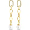 Sterling Forever Daphne Cubic Zirconia & Faux Pearl Chain Drop Earrings In Gold