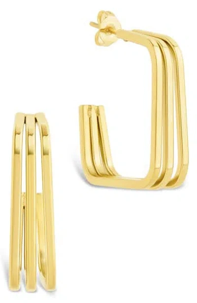 Sterling Forever Davina Square Triple Hoop Earrings In Gold