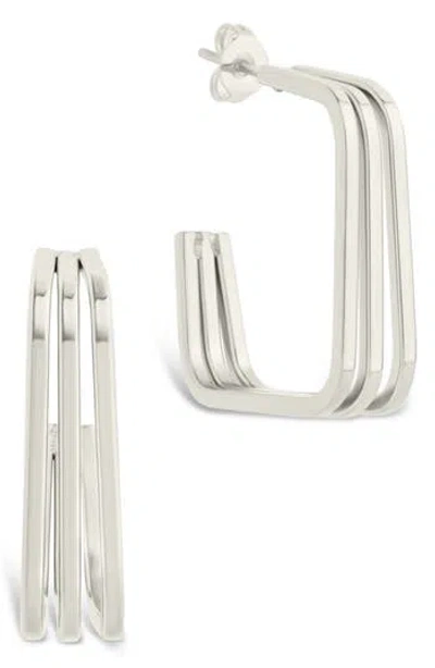 Sterling Forever Davina Square Triple Hoop Earrings In Gray