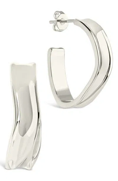 Sterling Forever Dayton Abstract Twist Hoop Earrings In Silver