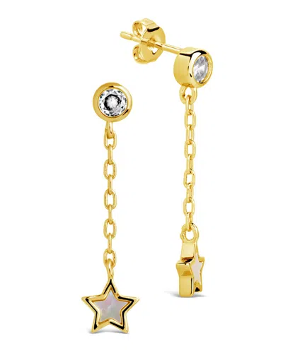 Sterling Forever Deja Cz & Moonstone Star Drop Stud Earrings In Gold