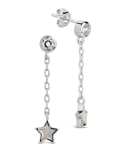 Sterling Forever Deja Cz & Moonstone Star Drop Stud Earrings In Silver