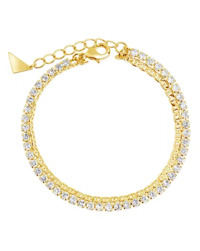 Sterling Forever Delicate Chain & Cz Bracelet In Gold