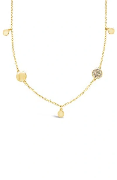 Sterling Forever Delicate Cubic Zirconia Disc Station Necklace In Gold