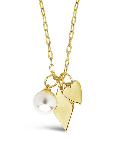 Sterling Forever Delicate Sterling Silver Pearl & Charm Chain Necklace In Gold