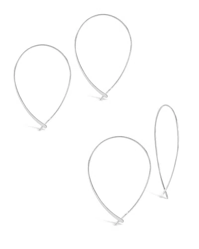 Sterling Forever Delicate Threader Hoop Earrings Set Of 2 In Metallic