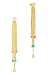 Sterling Forever Delmare Imitation Pearl Linear Drop Earrings In Gold