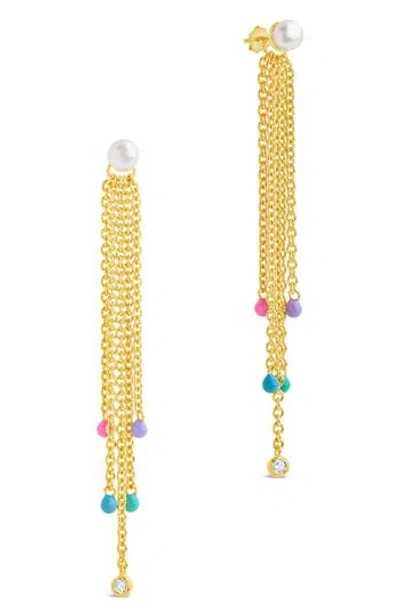 Sterling Forever Delmare Imitation Pearl Linear Drop Earrings In Gold