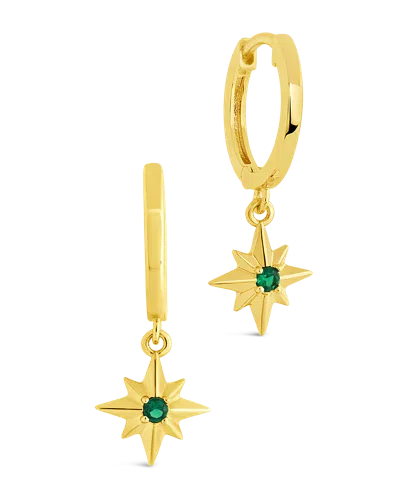 Sterling Forever Cubic Zirconia Star Drop Huggie Hoop Earrings In Gold