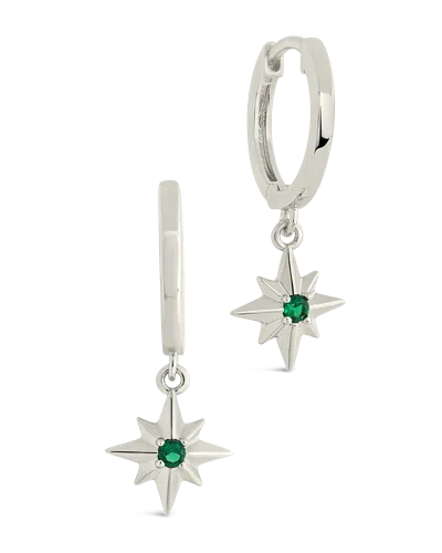 Sterling Forever Silver Cz Demi Burst Charm Hoop Earrings In Metallic