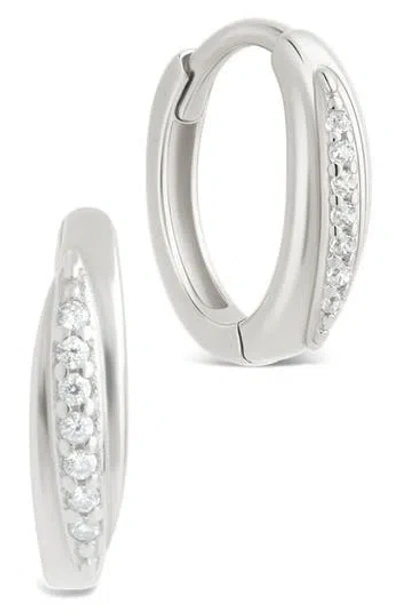 Sterling Forever Denise Cubic Zirconia Pavé Huggie Hoop Earrings In Metallic
