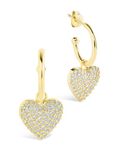 Sterling Forever Disco Heart Cz Micro Hoop Earrings In Gold