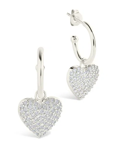 Sterling Forever Disco Heart Cz Micro Hoop Earrings In Metallic