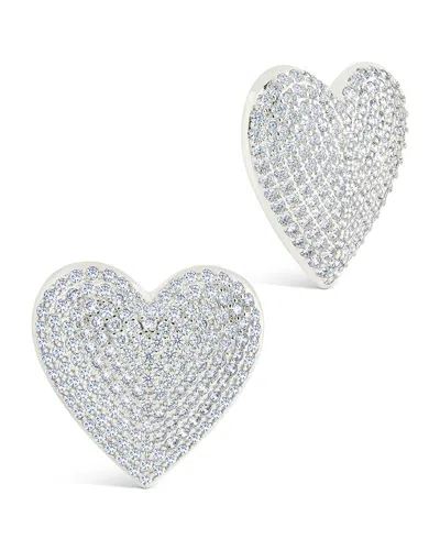 Sterling Forever Disco Heart Cz Statement Stud Earrings In Metallic