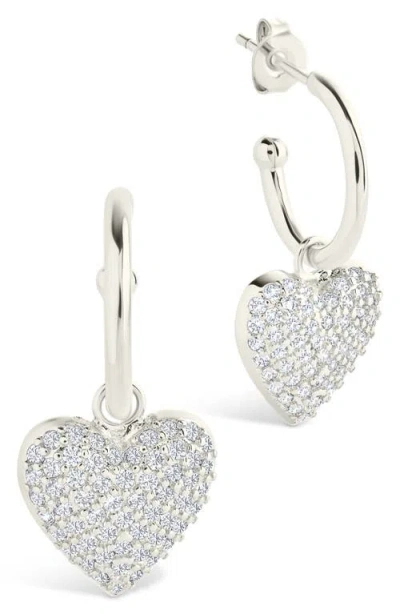 Sterling Forever Disco Heart Hoop Earrings In Silver