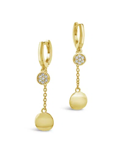 Sterling Forever 14k Plated Cz Disc Charm Hoops In Gold
