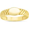 Sterling Forever 14k Over Silver Dixie Ribbed Signet Ring In Gold