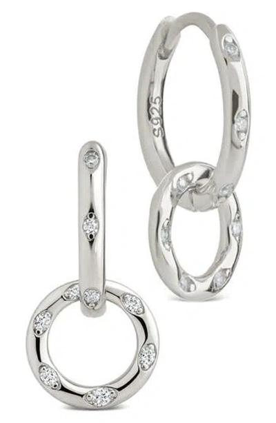Sterling Forever Double Halo Pavé Drop Earrings In Silver
