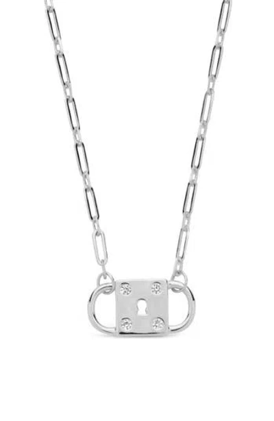 Sterling Forever Rhodium Plated Cz Double Padlock Pendant Necklace