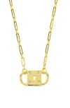 Sterling Forever Double Padlock Cubic Zirconia Pendant Necklace In Gold