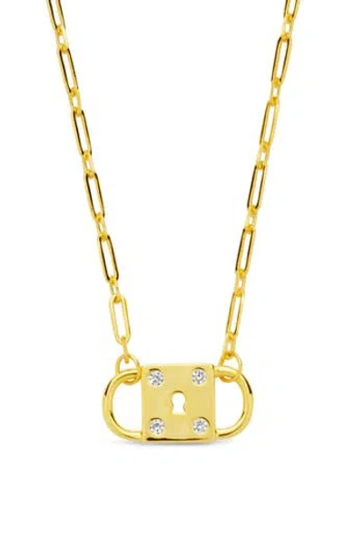 Sterling Forever Double Padlock Cubic Zirconia Pendant Necklace In Gold