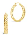Sterling Forever Double Row Herringbone Statement Hoop Earrings In Gold