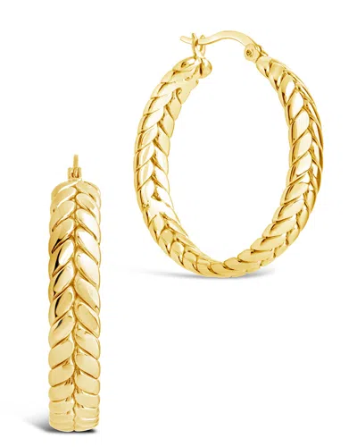 Sterling Forever Double Row Herringbone Statement Hoop Earrings In Gold