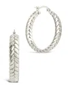 Sterling Forever Double Row Herringbone Statement Hoop Earrings In Silver