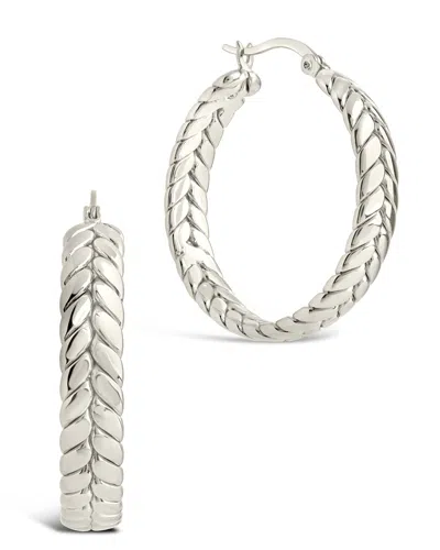 Sterling Forever Double Row Herringbone Statement Hoop Earrings In Silver